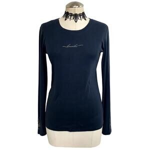 Vtg Y2k Hippie Embellished Boho Yoga Grunge Fitted Long Sleeve Women's Top Sz S